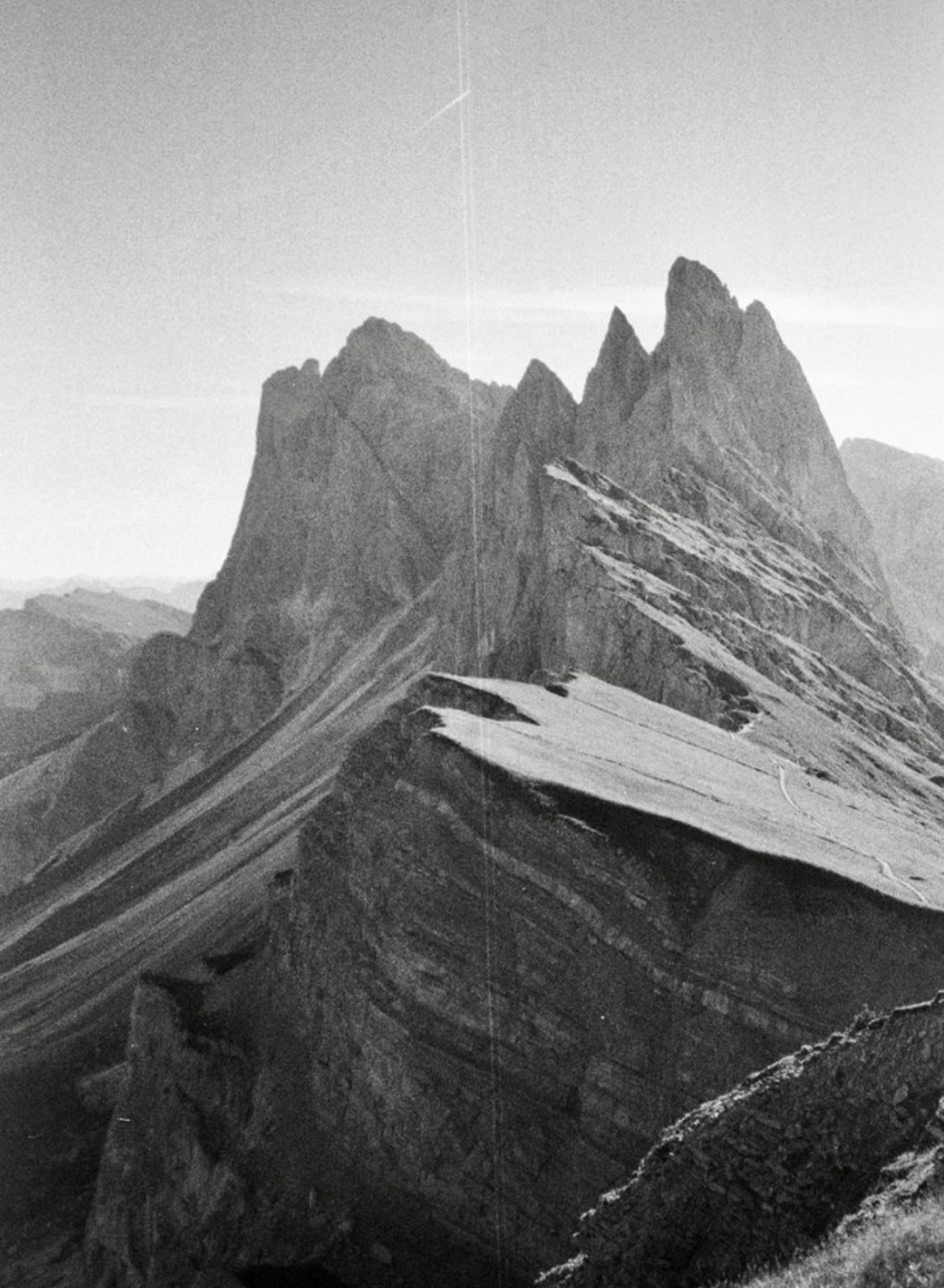 Seceda Ridgeline Dolomites black and white fine art print