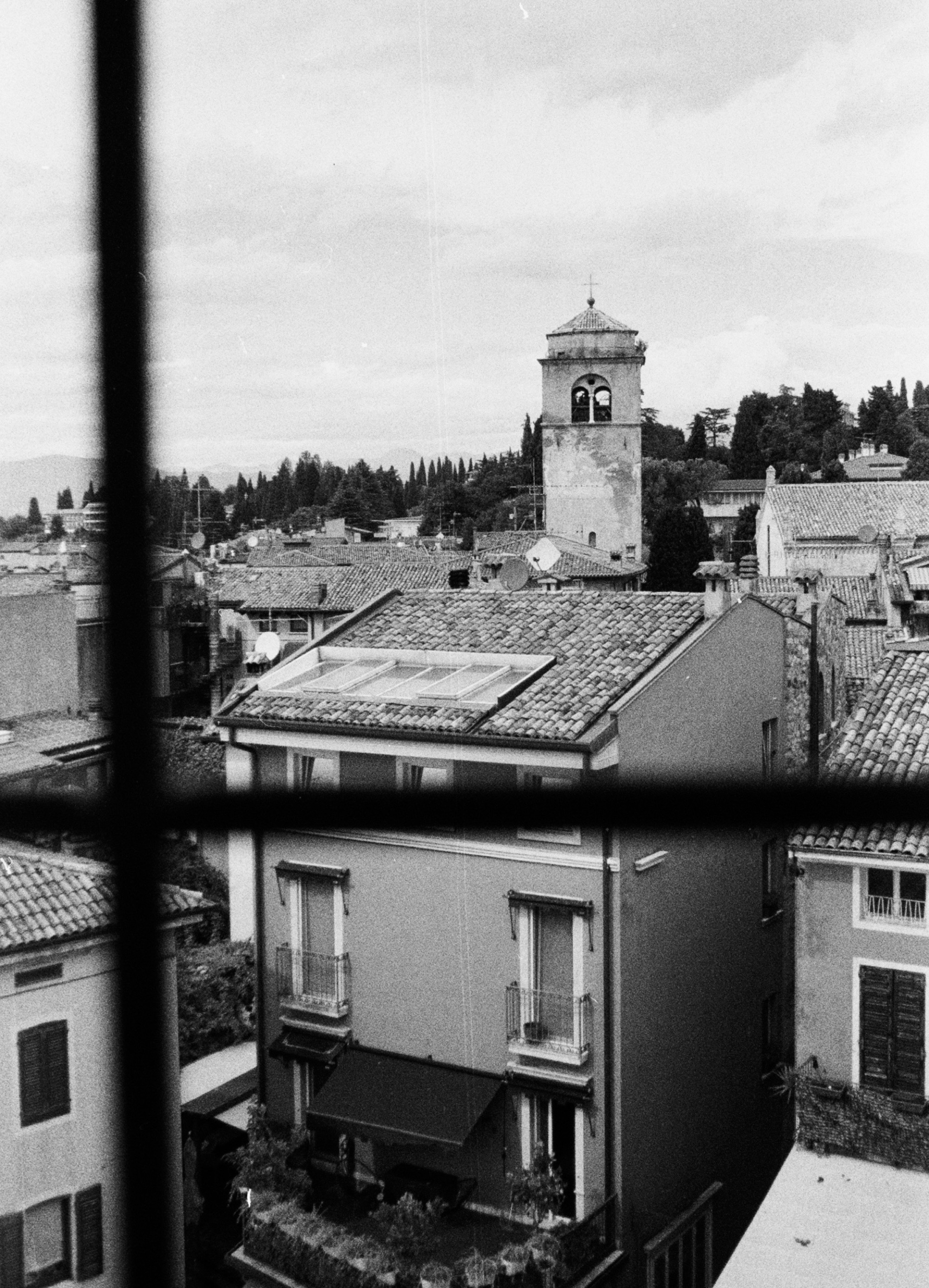 Italian street view through window black and white fine art print